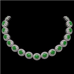 101.75 ctw Jade & Diamond Victorian Necklace 14K White Gold - REF-2594K5Y