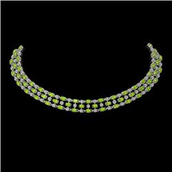37.97 ctw Peridot & Diamond Necklace 10K White Gold - REF-427F3M