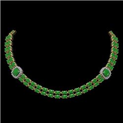 29.39 ctw Jade & Diamond Necklace 14K Yellow Gold - REF-527H3R