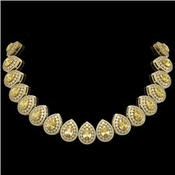 103.62 ctw Canary Citrine & Diamond Victorian Necklace 14K Yellow Gold - REF-3002M4G