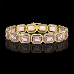 37.11 ctw Morganite & Diamond Micro Pave Halo Bracelet 10k Yellow Gold - REF-787X3A