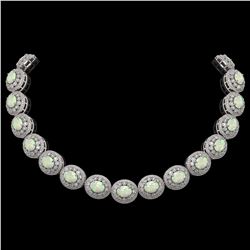 91.75 ctw Certified Opal & Diamond Victorian Necklace 14K White Gold - REF-3090M4G