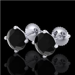 3.01 ctw Fancy Black Diamond Art Deco Stud Earrings 18k White Gold - REF-66R8K