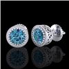 Image 2 : 1.09 ctw Fancy Intense Blue Diamond Art Deco Earrings 18k White Gold - REF-143M6G