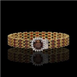25.08 ctw Garnet & Diamond Bracelet 14K Yellow Gold - REF-281M8G