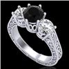 Image 1 : 2.01 ctw Fancy Black Diamond Art Deco 3 Stone Ring 18k White Gold - REF-241Y8X
