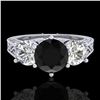 Image 2 : 2.01 ctw Fancy Black Diamond Art Deco 3 Stone Ring 18k White Gold - REF-241Y8X