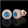 Image 2 : 1.55 ctw Fancy Intense Blue Diamond Art Deco Earrings 18k Rose Gold - REF-169M3G