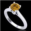 Image 1 : 1.08 ctw Intense Fancy Yellow Diamond Art Deco Ring 18k White Gold - REF-177F3M