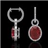 Image 2 : 8 ctw Garnet & Micro Pave Halo VS/SI Diamond Earrings 14k White Gold - REF-100M2G