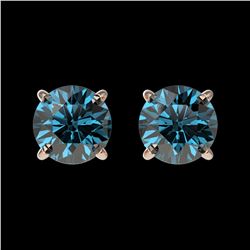 1 ctw Certified Intense Blue Diamond Stud Earrings 10k Rose Gold - REF-71M2G