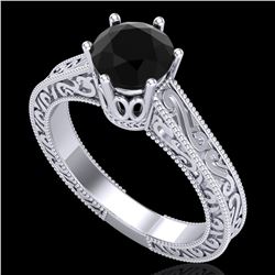 1 ctw Fancy Black Diamond Engagment Art Deco Ring 18k White Gold - REF-105A5N