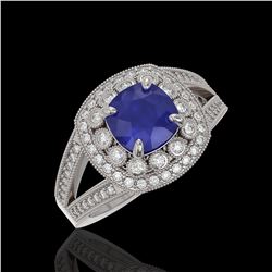 2.69 ctw Certified Sapphire & Diamond Victorian Ring 14K White Gold - REF-99K3Y