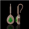 Image 2 : 8.15 ctw Jade & Diamond Victorian Earrings 14K Rose Gold - REF-241K6Y