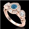 Image 1 : 1.51 ctw Intense Blue Diamond Art Deco 3 Stone Ring 18k Rose Gold - REF-218W2H