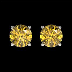 1 ctw Certified Intense Yellow Diamond Stud Earrings 10k White Gold - REF-95N3F