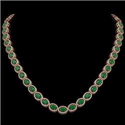 34.11 ctw Emerald & Diamond Micro Pave Halo Necklace 10k Rose Gold - REF-709X3A