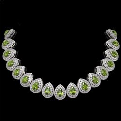 124.02 ctw Tourmaline & Diamond Victorian Necklace 14K White Gold - REF-3955R5K