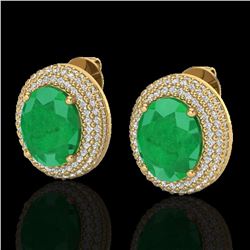 9.20 ctw Emerald & Micro Pave VS/SI Diamond Earrings 18k Yellow Gold - REF-190H2R