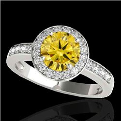 2 ctw Certified SI/I Fancy Intense Yellow Diamond Halo Ring 10k White Gold - REF-327K3Y