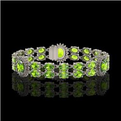 18.66 ctw Peridot & Diamond Bracelet 14K White Gold - REF-254H5R