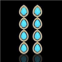 6.20 ctw Turquoise & Diamond Micro Pave Halo Earrings 10k Yellow Gold - REF-158H2R