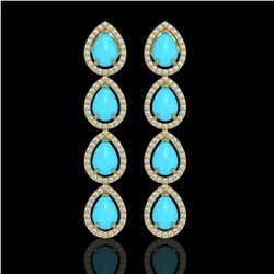 6.20 ctw Turquoise & Diamond Micro Pave Halo Earrings 10k Yellow Gold - REF-158H2R