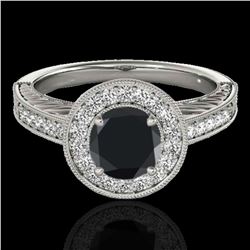 1.5 ctw Certified VS Black Diamond Solitaire Halo Ring 10k White Gold - REF-56A5N