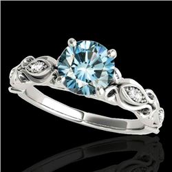 1.1 ctw SI Certified Fancy Blue Diamond Antique Ring 10k White Gold - REF-117M3G