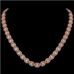 31.96 ctw Morganite & Diamond Micro Pave Halo Necklace 10k Rose Gold - REF-672R8K