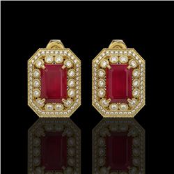 13.75 ctw Certified Ruby & Diamond Victorian Earrings 14K Yellow Gold - REF-266Y4X