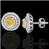 Image 2 : 2 ctw Citrine & Micro Pave VS/SI Diamond Stud Earrings 18k White Gold - REF-85F5M