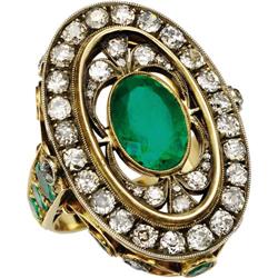 Emerald, Diamond, Gold Ring, Russian