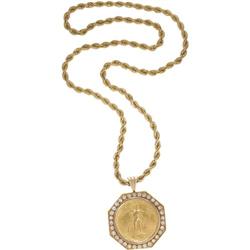 Gold Coin, Diamond, Gold Pendant