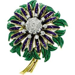 Diamond, Enamel, Gold Flower Pendant