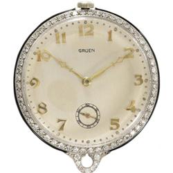 Gruen Diamond, Enamel, Platinum Pocket Watch