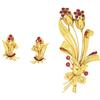 Image 1 : Retro Ruby, Gold Flower Brooch & Earrings 