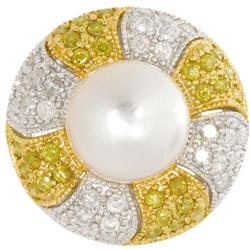Colored Diamond Cultured Pearl Diamond Gold Ring