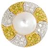 Image 1 : Colored Diamond Cultured Pearl Diamond Gold Ring