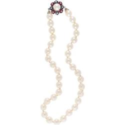 Cultured Pearl, Ruby, Sapphire, Diamond Necklace