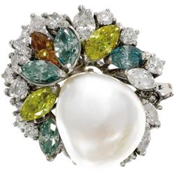South Sea Cultured Pearl, Diamond, Gold Ring