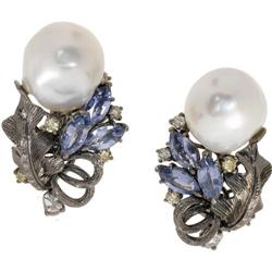 South Sea Cultured Pearl, Sapphire Gold Earrings
