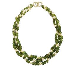 Green Tourmaline, Cultured Pearl, Gold Necklace