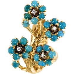 Turquoise, Diamond, Gold Ring
