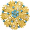 Image 1 : Turquoise, Diamond, Gold Clip-Brooch