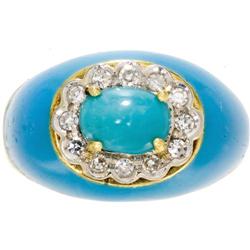 Turquoise, Enamel, Diamond, Gold Ring