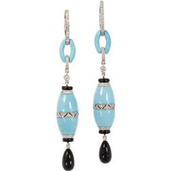 Turquoise, Black Onyx, Diamond, Gold Earrings