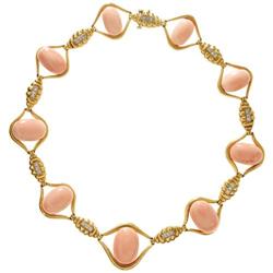 Coral, Diamond, Gold Necklace