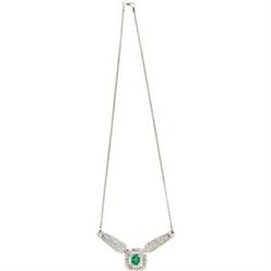Emerald, Diamond, White Gold Necklace