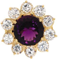 Amethyst, White Zircon, Gold Ring